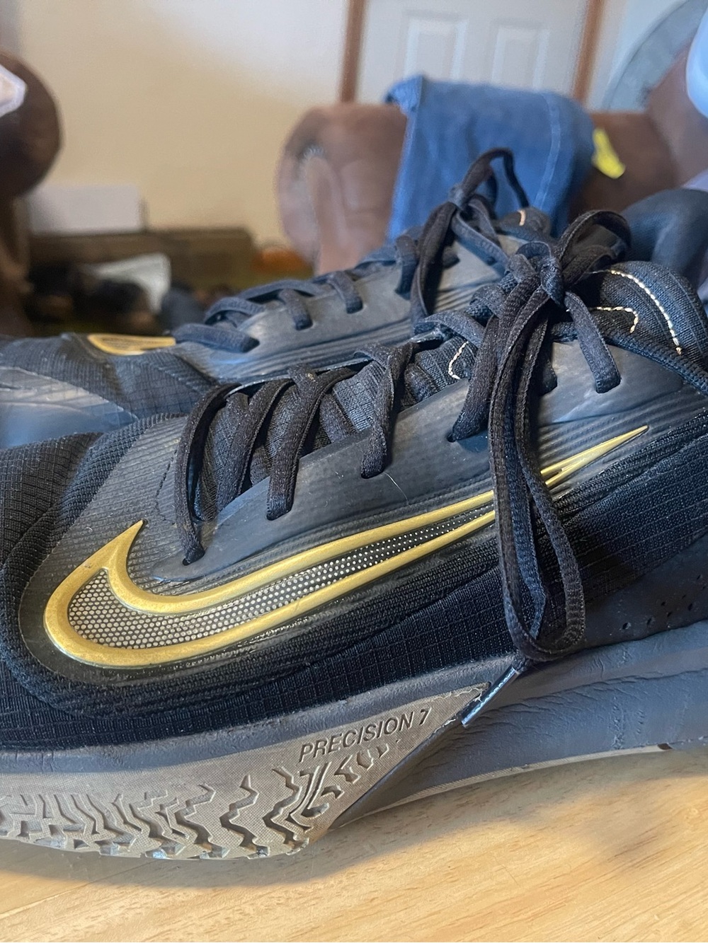 Nike Precision 7 Black Metallic Gold Gum - FN4322-006 Size 12